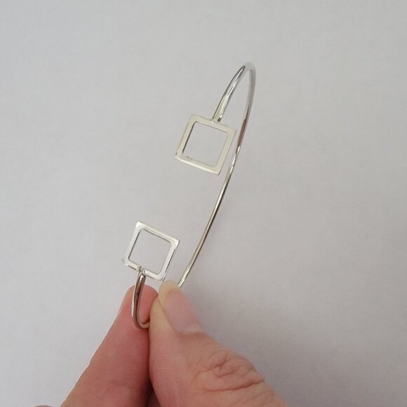 Silver Openwork Geometric Open Cuff w Small Squares Bracelet - Picture 2 of 6